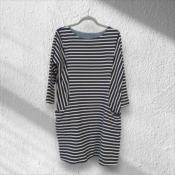 Joules Mariners Grade Nautical Dress 14 Blue White Stripes Thick Knit Pullover - Picture 1 of 11